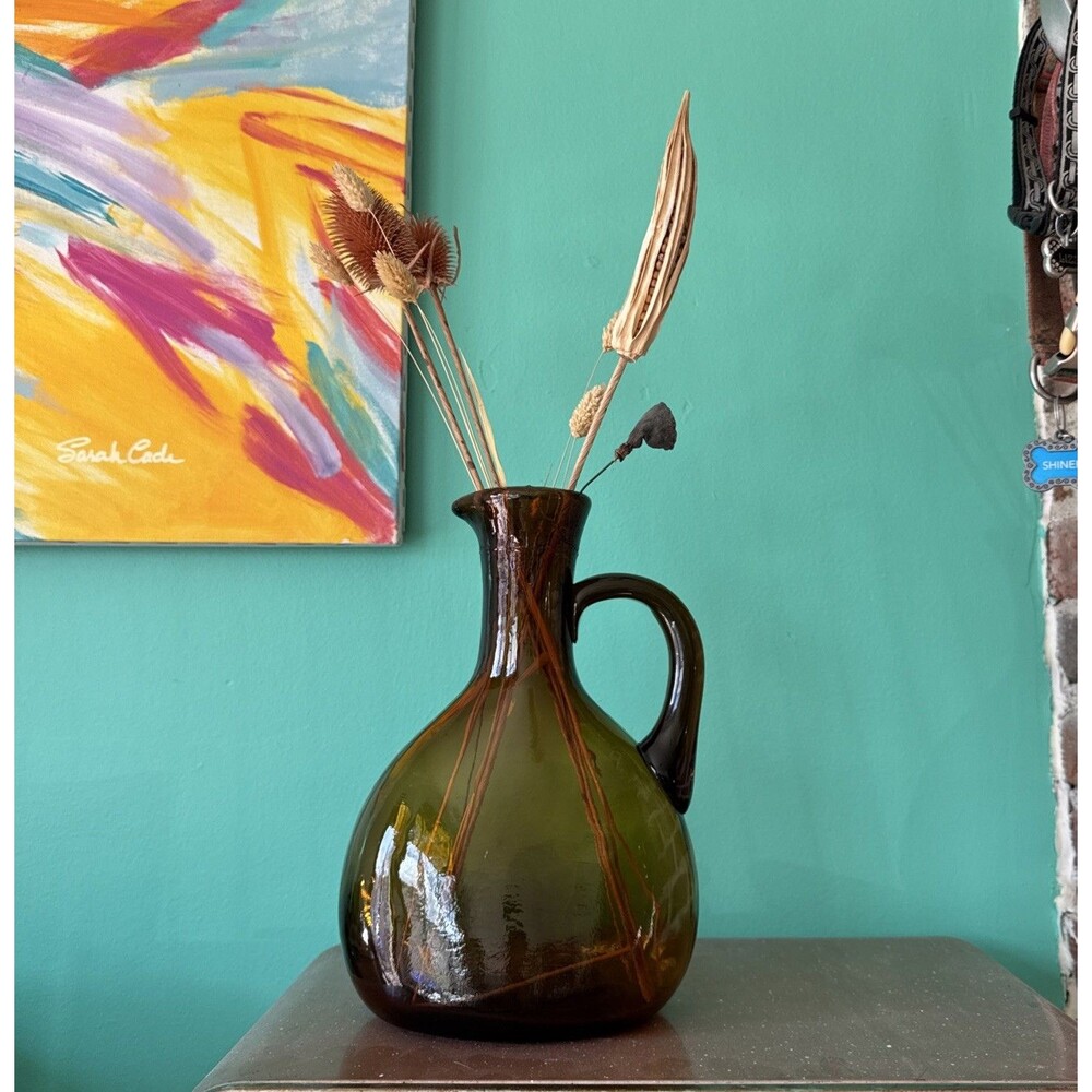 Vintage French Hand Blown Amber Glass Pitcher